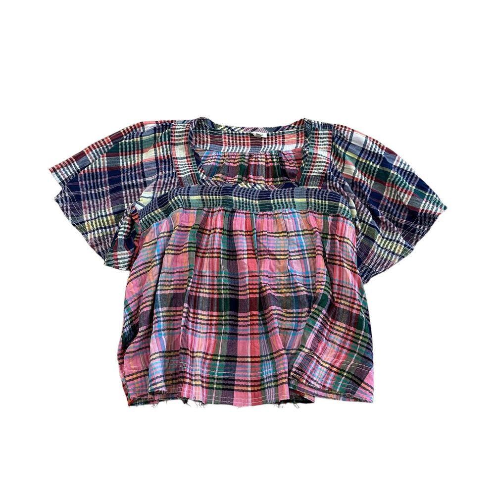 Anthropologie pilcro mixed madras flutter sleeve Peasant Blouse